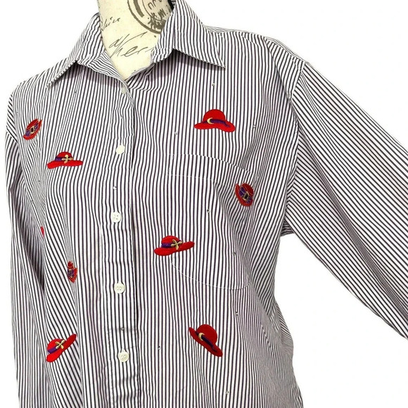 Draper’s & Damon’s Striped Embroidered Top Sz Medium - Picture 5 of 8